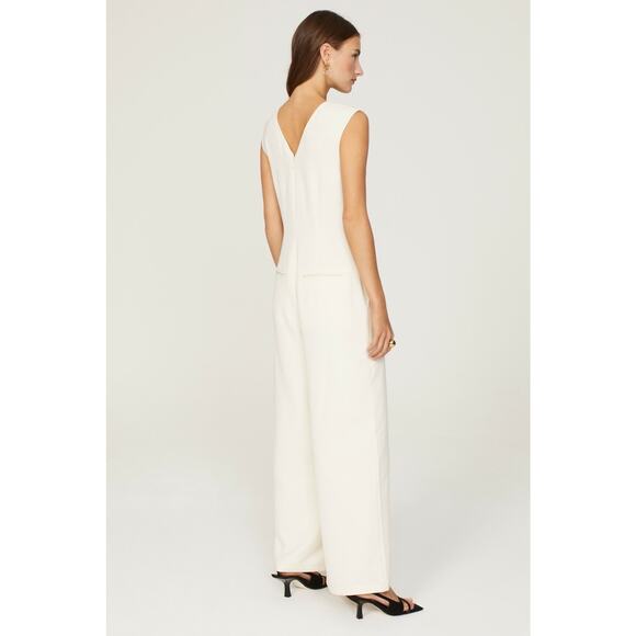 MARINA MOSCONE COLLECTIVE White V-Neck Sleeveless Wide Leg Jumpsuit Size 10 - Picture 2 of 12